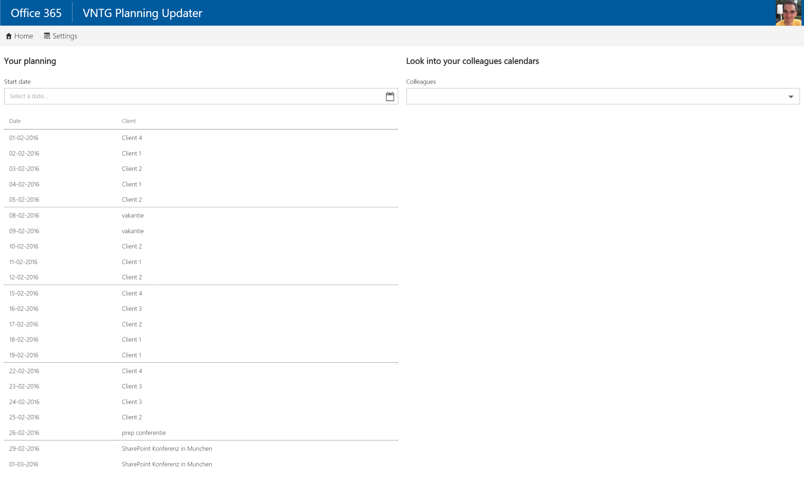User's planning overview