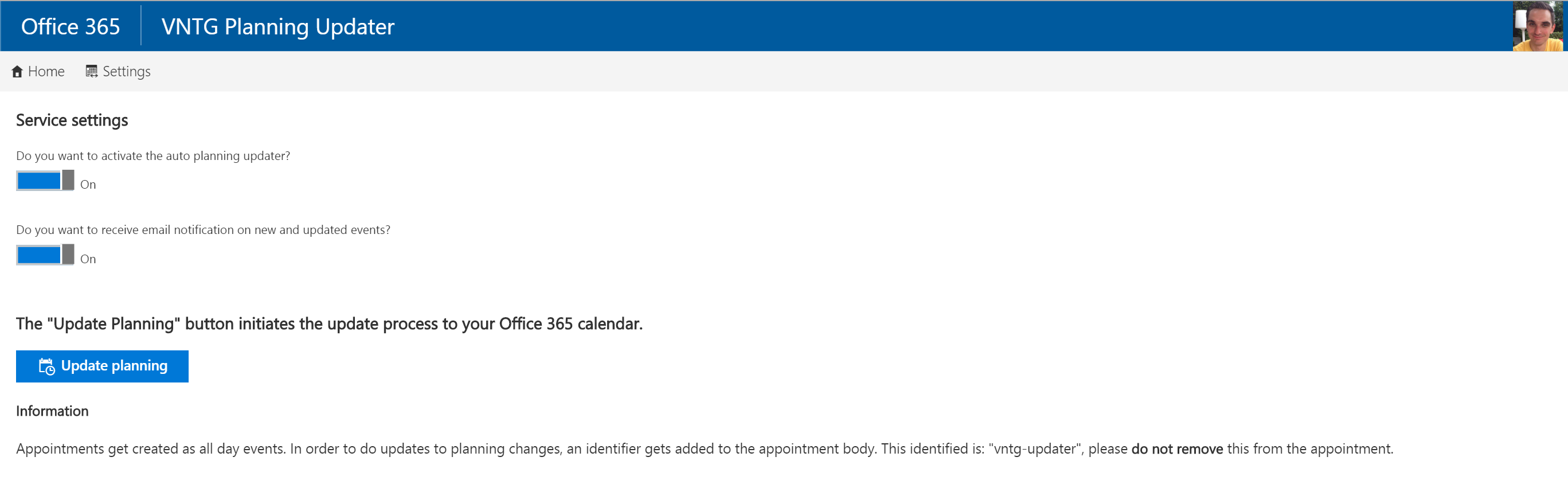 Configuration settings