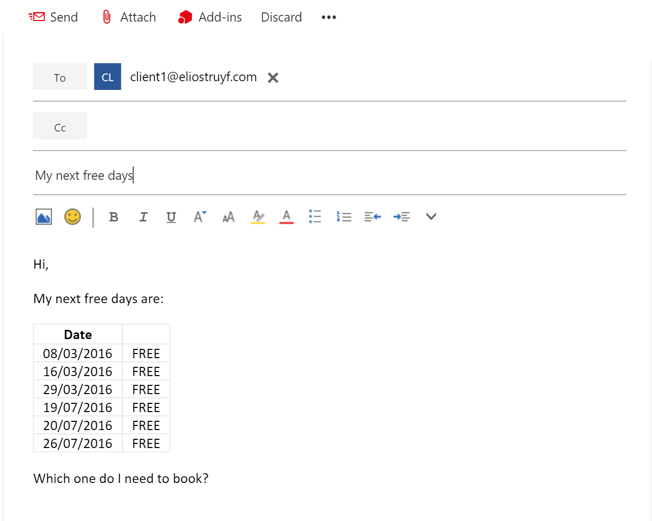 Outlook add-in - free days overview
